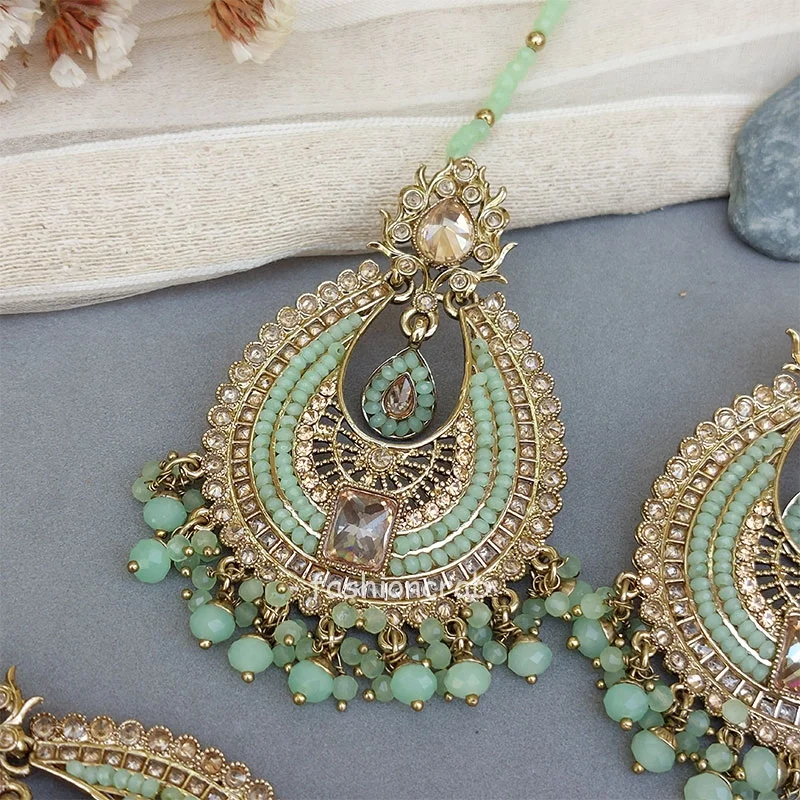 Avika Earring Set and Maangtikka - Green