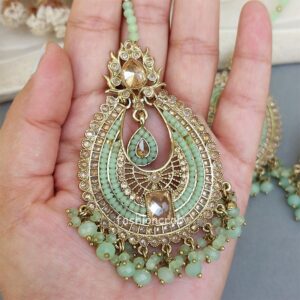 Avika Earring Set and Maangtikka - Green