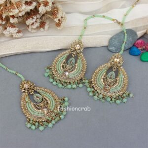 Avika Earring Set and Maangtikka - Green