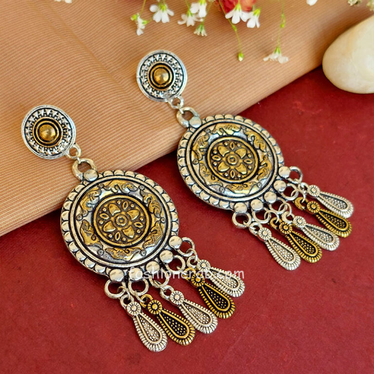 Dual Tone Oxidized Silver Drop Earring for Women
