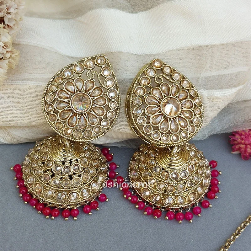 Hina Jhumka Earring and Tikka Set – Pink