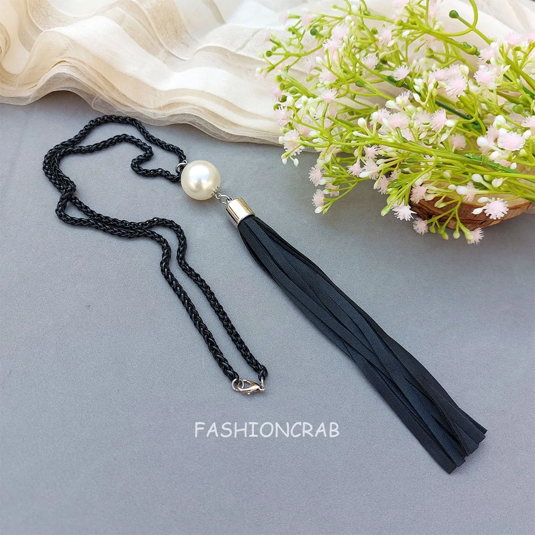 Long Pearl Chain Necklace