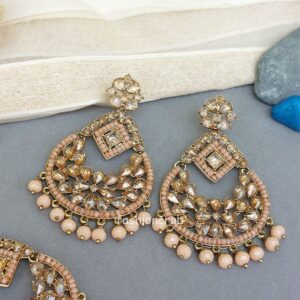 Maang Tikka Set with Earring - Peach