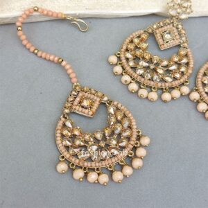 Maang Tikka Set with Earring - Peach