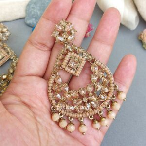Maang Tikka Set with Earring - Peach