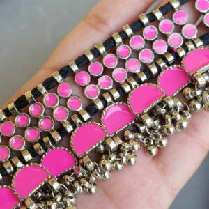 Pink Choker Necklace with Earrings for Saree