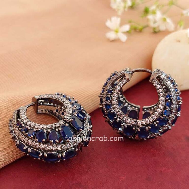 Blue Stone CZ Hoop Earrings
