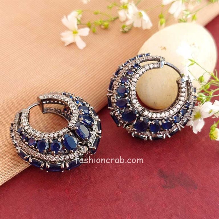 Blue Stone CZ Hoop Earrings