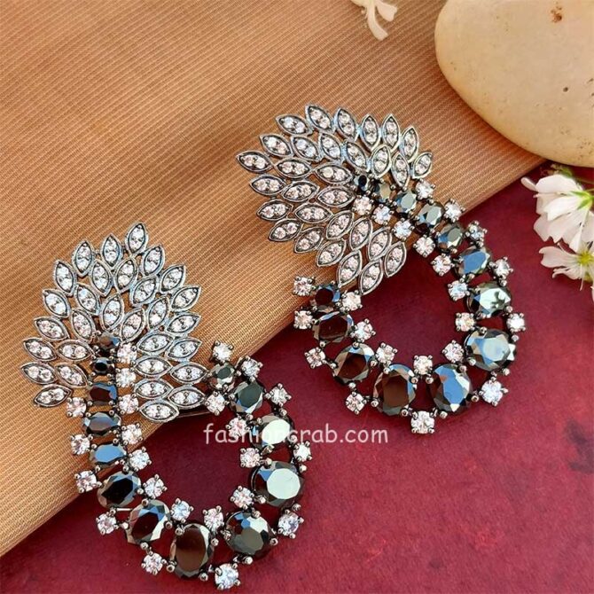 CZ Earrings with Black Stone