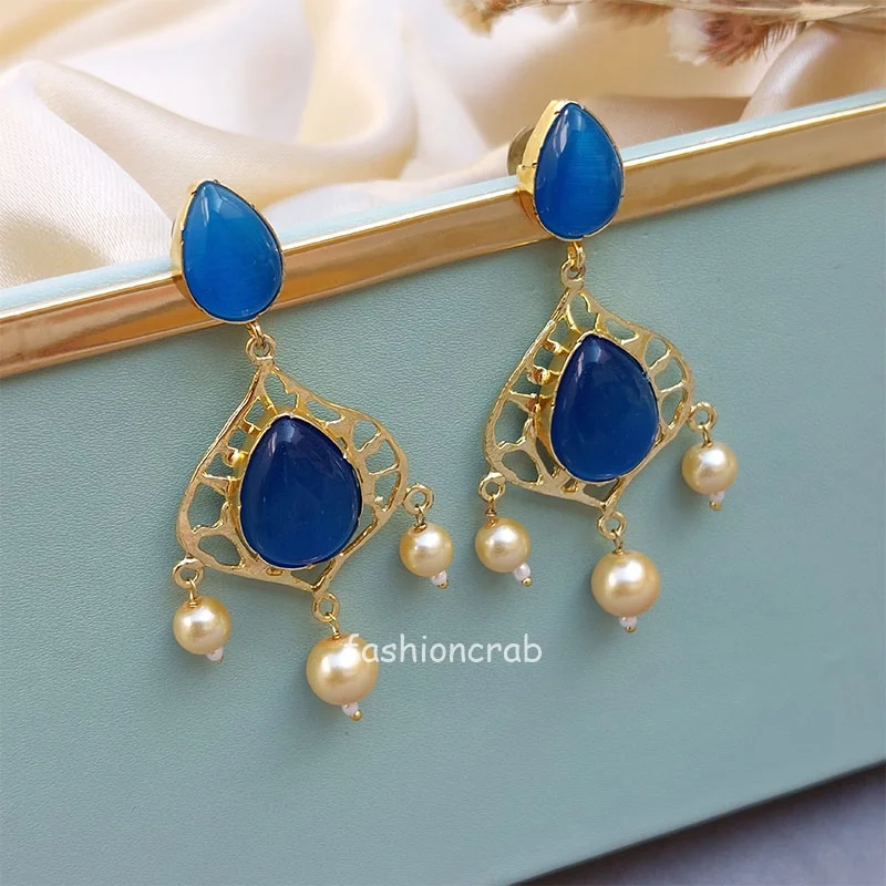 Designer Blue Stone Earrings