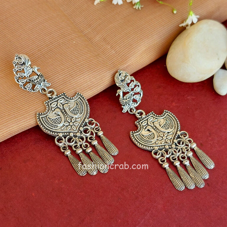 Divine Oxidized Silver Peacock Earring