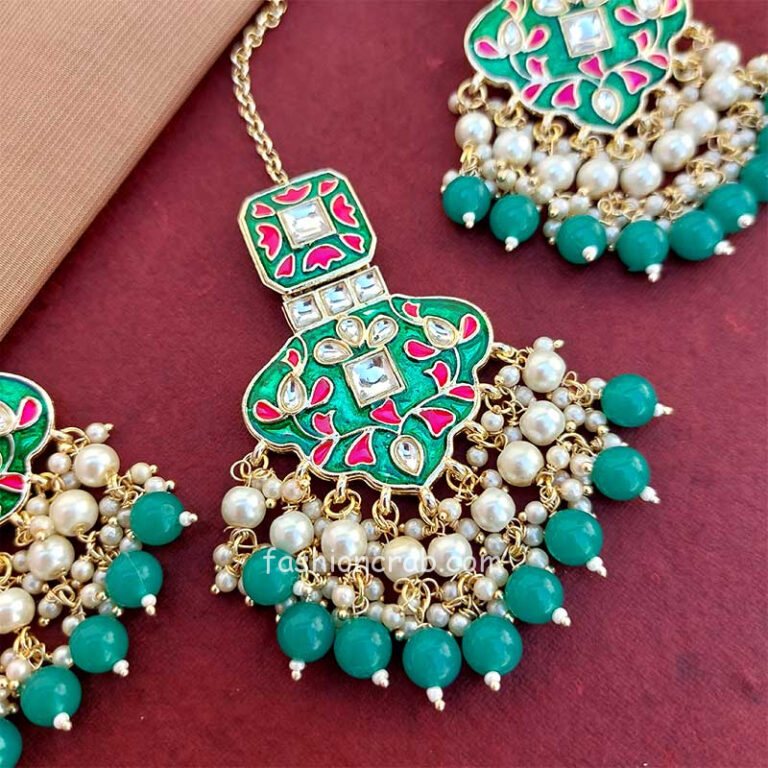 Green Meenakari Work Maang Tikka Set