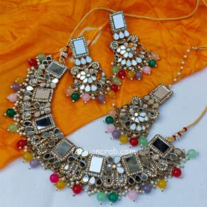 Handcrafted Multicolor Mirror Choker Necklace Set