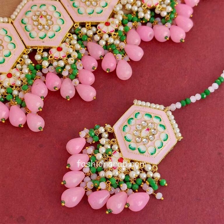 Light Pink Colour Meenakari Choker Necklace Set for Lehenga