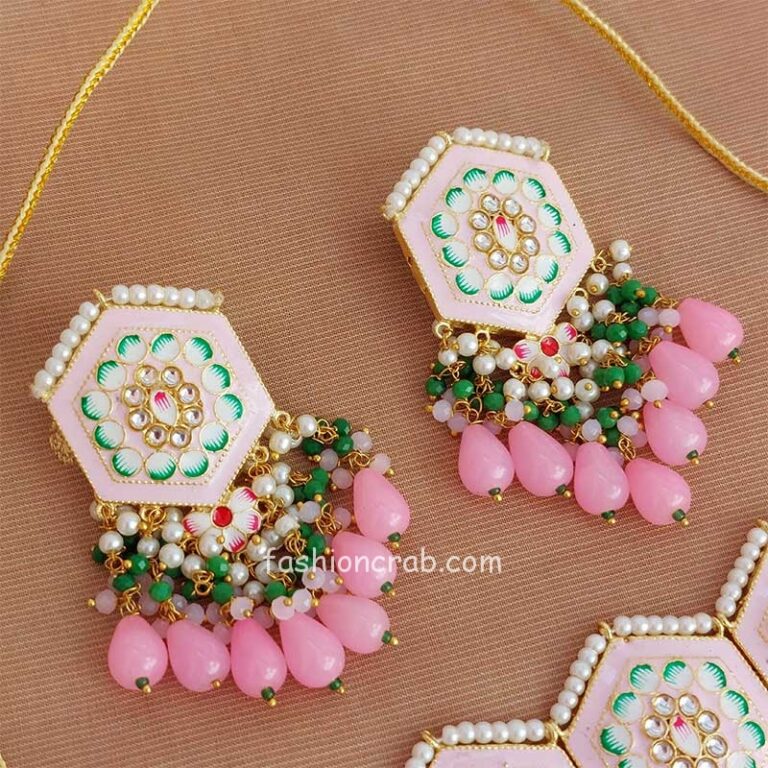 Light Pink Colour Meenakari Choker Necklace Set for Lehenga