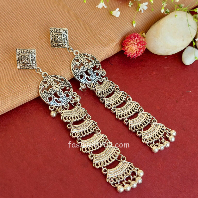 Lightweight Long Oxidized Silver Earring