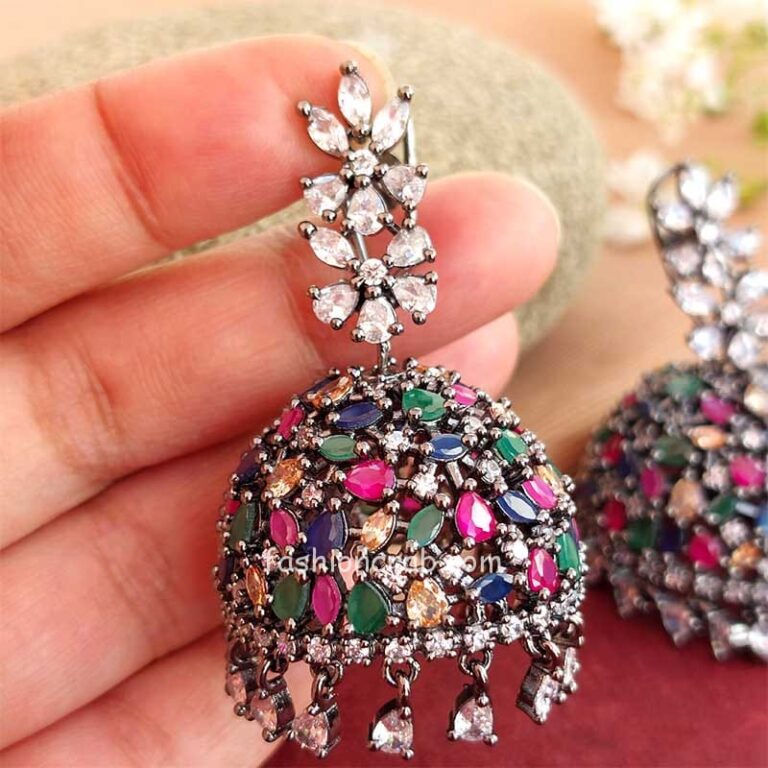 Multicolor Stone CZ Jhumka Earrings for Party
