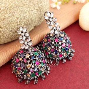 Multicolor Stone CZ Jhumka Earrings for Party