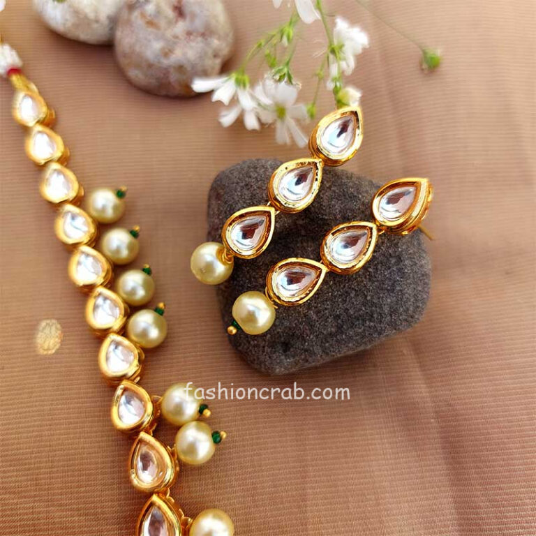 Pearl Drop Shape Kundan Set For Wedding