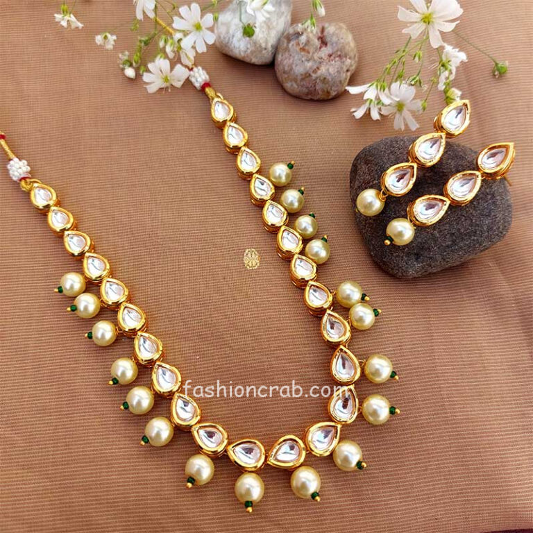Pearl Drop Shape Kundan Set For Wedding