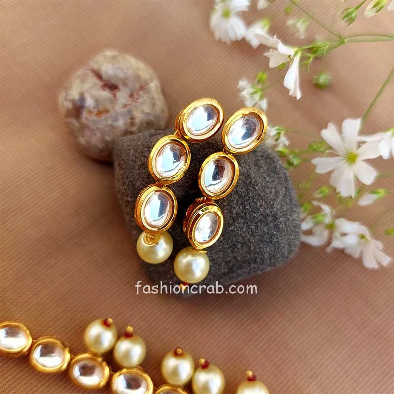 Pearl Oval Shape Kundan Set For Wedding