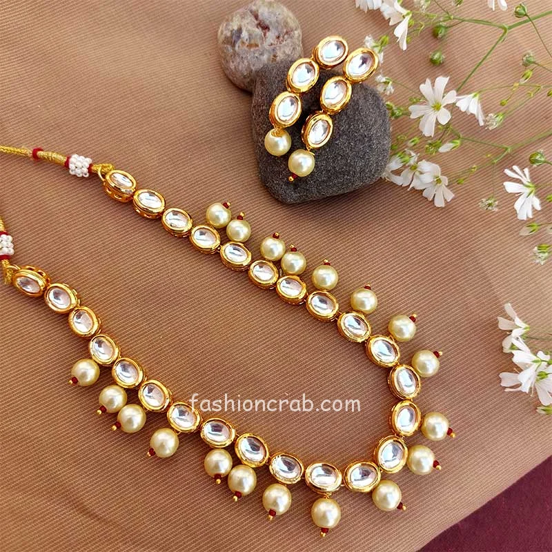 Pearl Oval Shape Kundan Set For Wedding