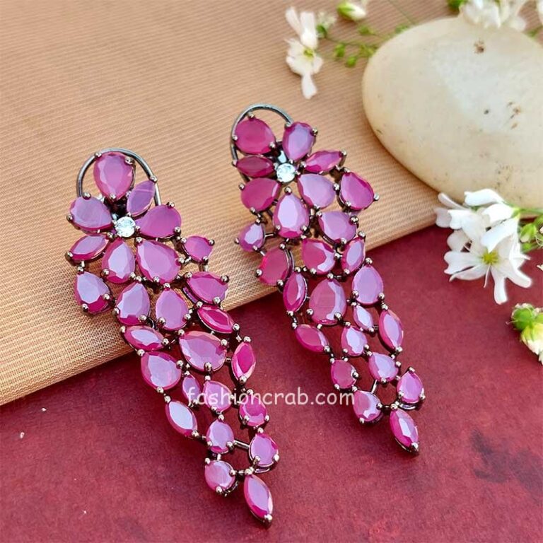 Pink Stone Earrings for Gown