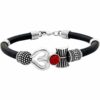 Silver Om Damru Brass Black Leather Bracelet for Men Silver Om Damru Brass Black Leather Bracelet for Men