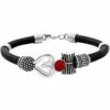 Silver Om Damru Brass Black Leather Bracelet for Men Silver Om Damru Brass Black Leather Bracelet for Men