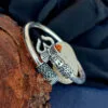 Silver Tone Brass Om Damru Kada Bracelet for Men-01 Silver Tone Brass Om Damru Kada Bracelet for Men