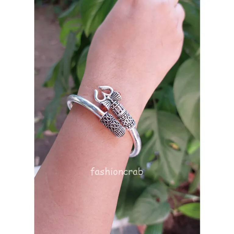 Silver Tone Brass Om Damru Kada Bracelet for Men