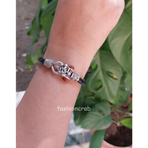 Silver Tone Om Damru Brass Ganesh Bracelet for Mens & Boys