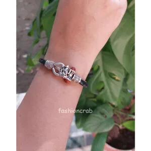 Silver Tone Om Damru Brass Ganesh Bracelet for Mens & Boys