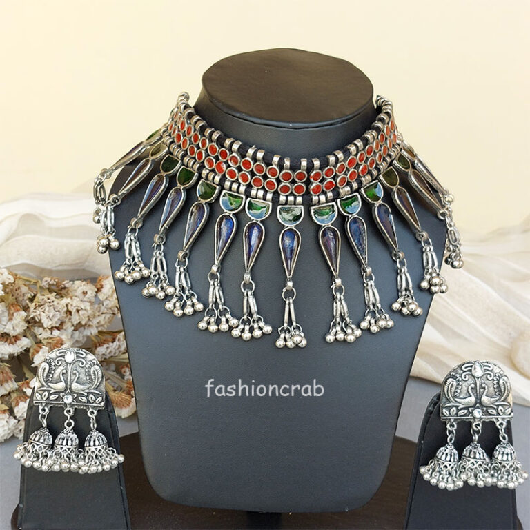Tina Oxidised Silver Necklace Set for Dandiya - Image 3