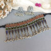 Traditional Afghani Oxidised Silver Meena Work Choker Necklace