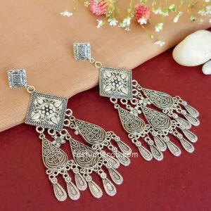 Unique Designer Big Oxidized Silver Earrings