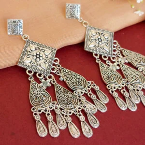 Unique Designer Big Oxidized Silver Earrings