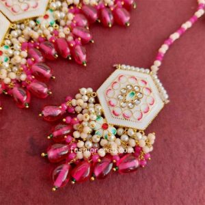 White Colour Meenakari Choker Necklace Set for Lehenga