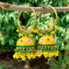 Yellow Meenakari Jhumka with Golden Bali Earrings