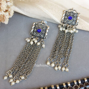 Blue Oxidised Choker Set with Earrings for Garba