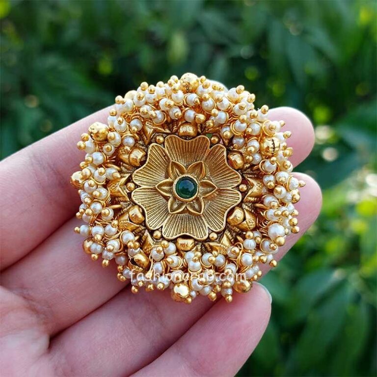 Kundan & Pearl Studded Adjustable Finger Ring For Women - Green