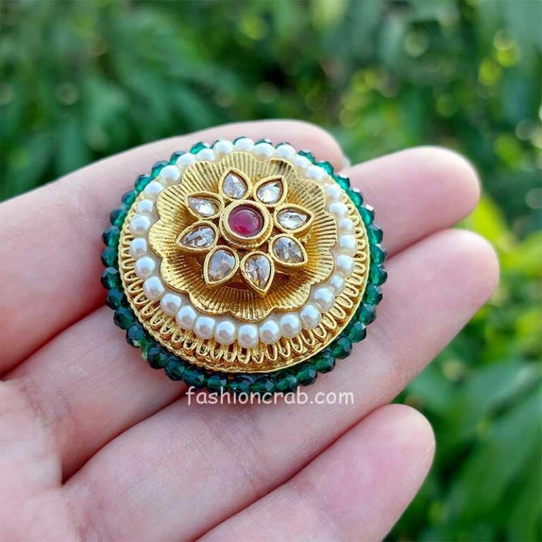 Kundan Studded Adjustable Flower Style Beautiful Ring-Pink