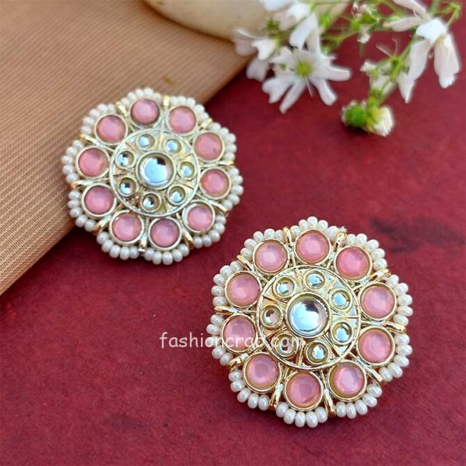 Light Pink Kundan Pearl Studs for Women & Girls-01 Light Pink Kundan Pearl Studs for Women & Girls