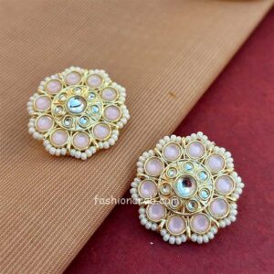 Light Pink Kundan Pearl Studs for Women & Girls