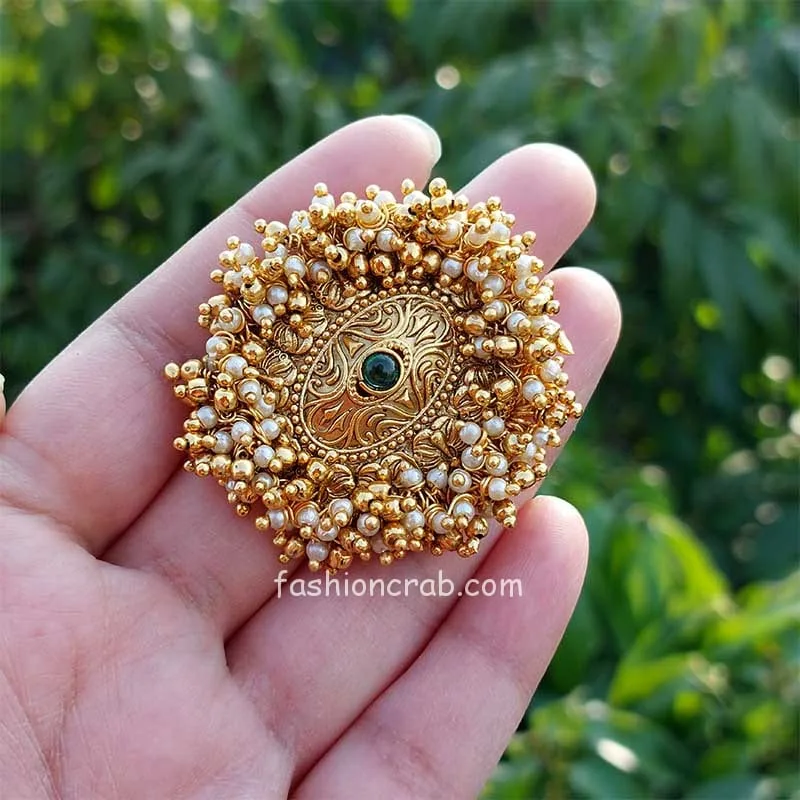 Pearl Green Stone Studded Adjustable Finger Ring