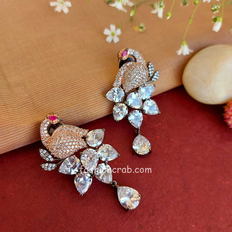 Cubic Zirconia Peacock Earrings - White