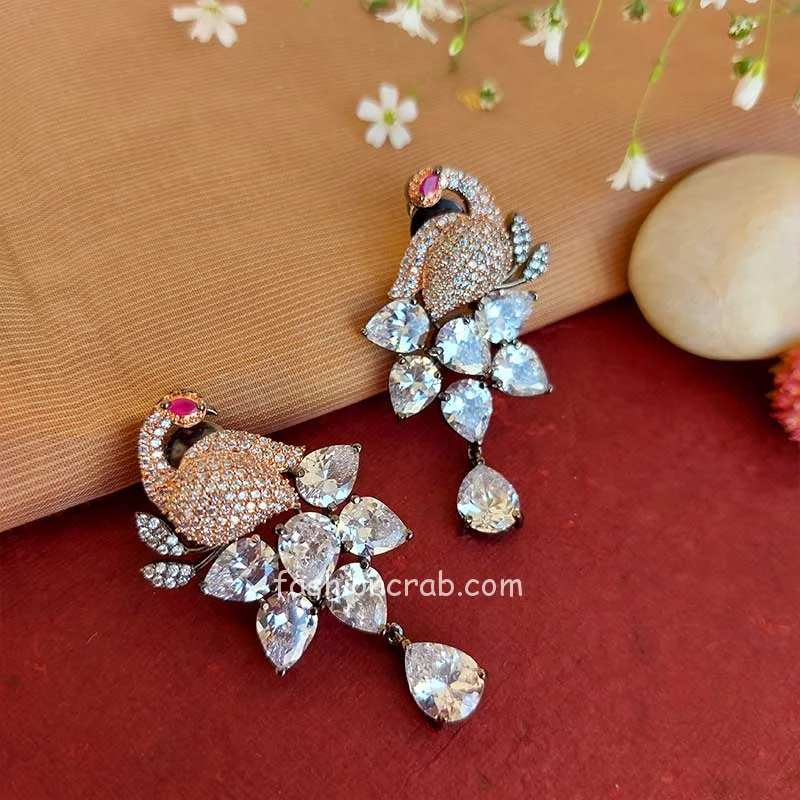 Cubic Zirconia Peacock Earrings - White
