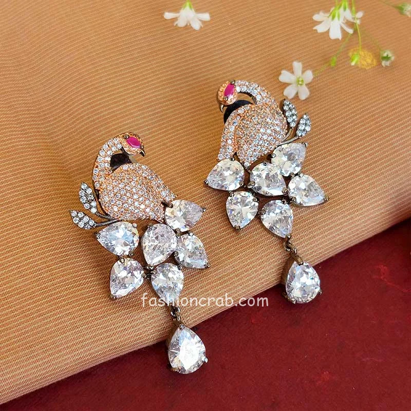 Cubic Zirconia Peacock Earrings - White
