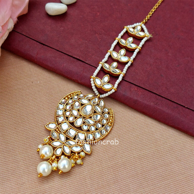 Ethnic Pearl Kundan Maang Tikka