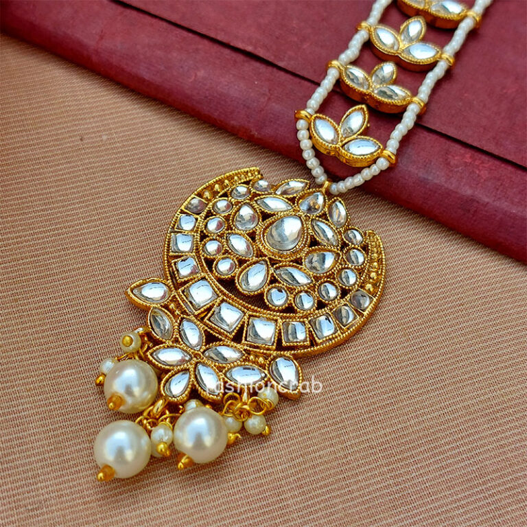 Ethnic Pearl Kundan Maang Tikka